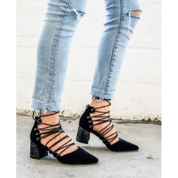 🆕🌿VELVET GLITTER HEEL SHOES🌿 - Picture 1 of 7
